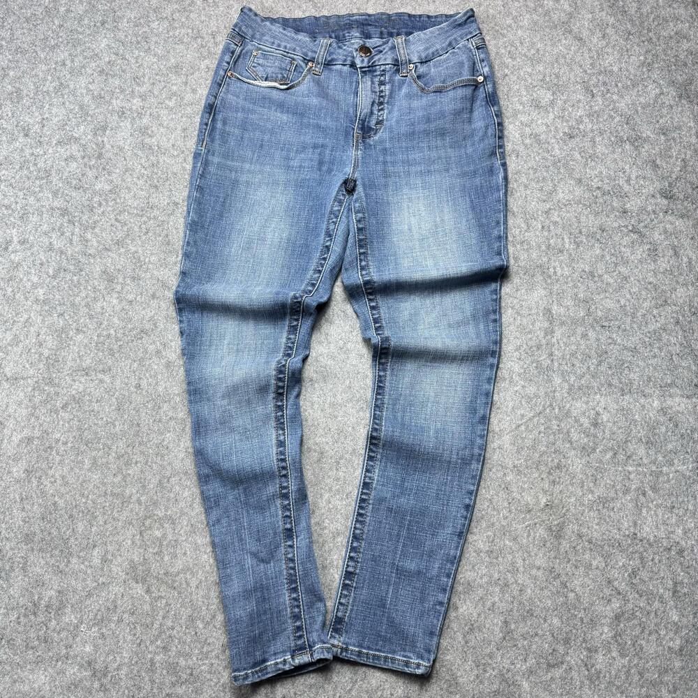 Seven7 Jeans Womens 31 Medium Wash Blue Skinny Slim Denim Embroidered Logo